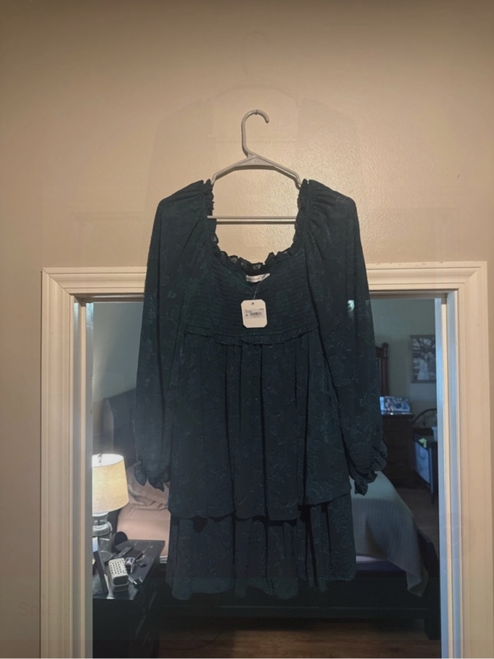 Altar'd State Forest Green Long Sleeve Tiered Boho Dress